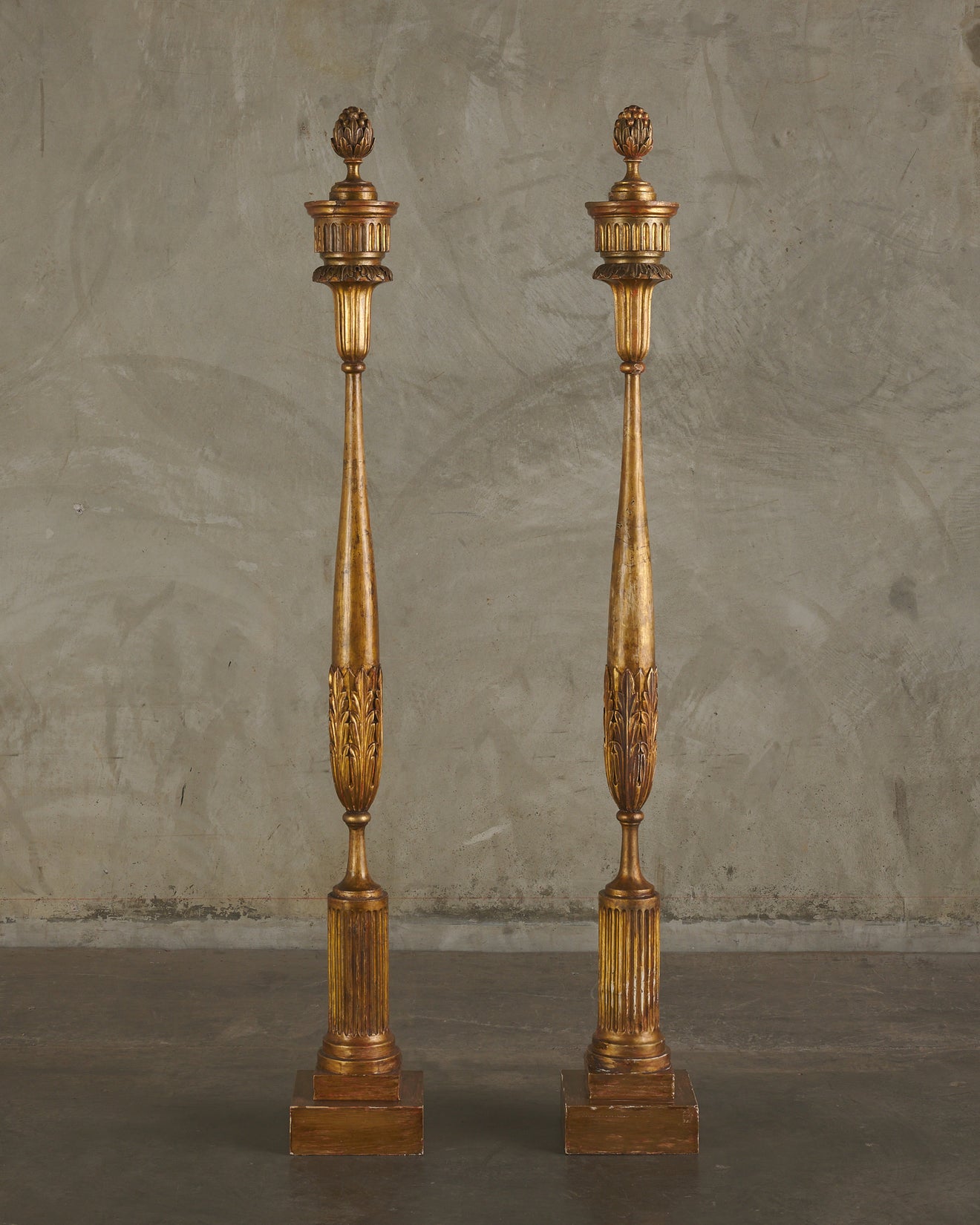 PAIR OF 19TH C POLYCHROME FINIALS